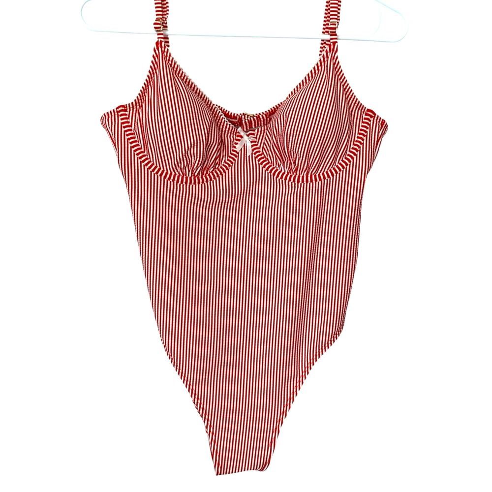 NWT NO BOUNDARIES 1 PC UNDERWIRE CHEEKY HGH LEG BATHING SUIT RED GINGHAM  12/14